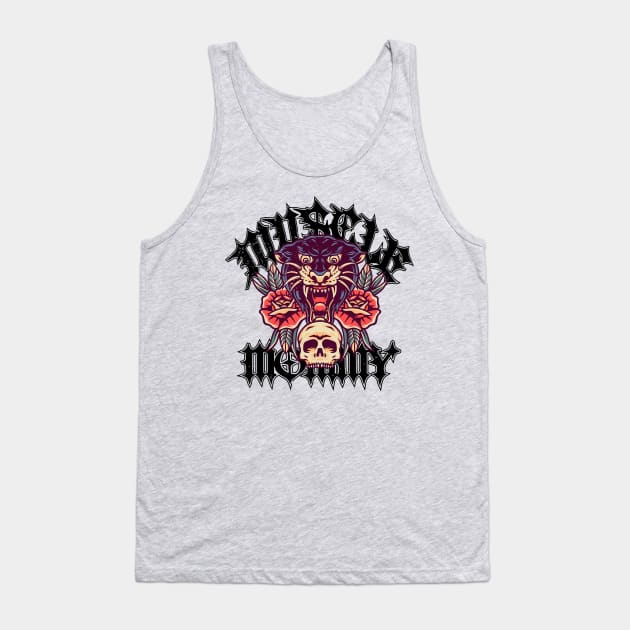 Muscle Mommy Panther Skull Roses Tank Top by GoldenDuskApparel